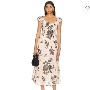 Free People Blush Floral Midi Dress with Brown Floral Print
